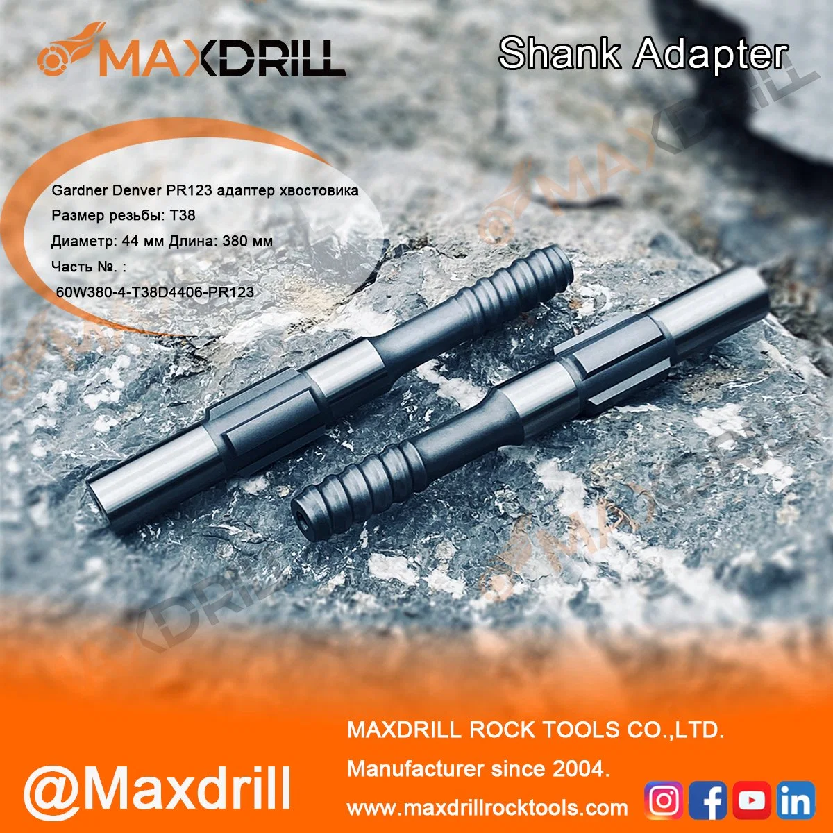 Maxdrill T38 Rock'adapteur de queue de foret PR123