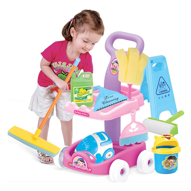 Children Indoor Cleaner Trolley Toys Cleaning Car Play at Home DIY Set Toy Emulational Children Plastic Toys Cleaning Set for Kids