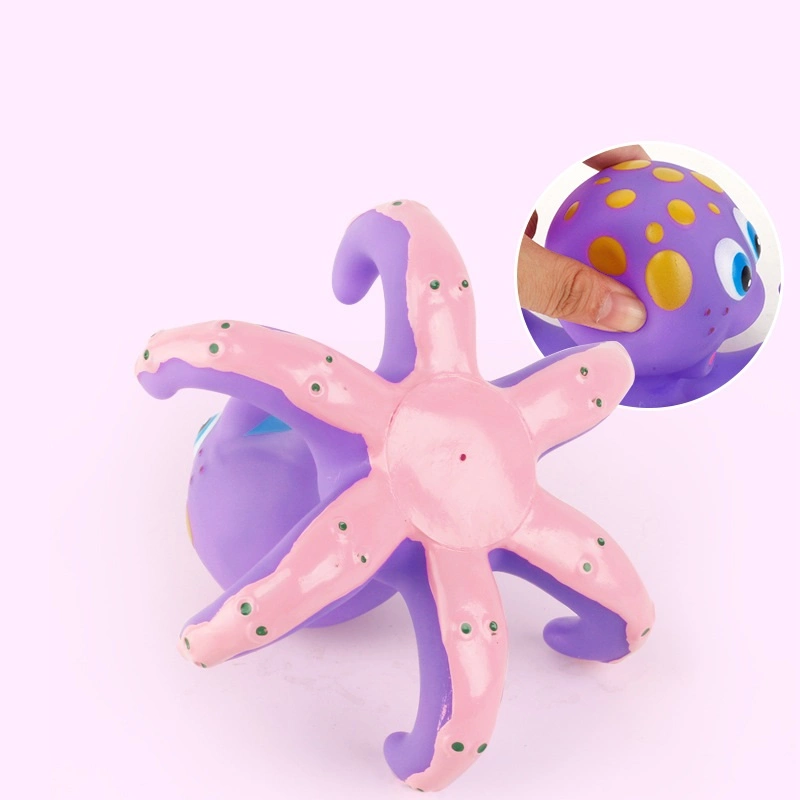 2022 Amazon Umweltfreundliche Schwimmende Lustige Cartoon Baby Badesoys Mit 5 Ringen Kunststoff Purple Bad Octopus Tier für Kinder