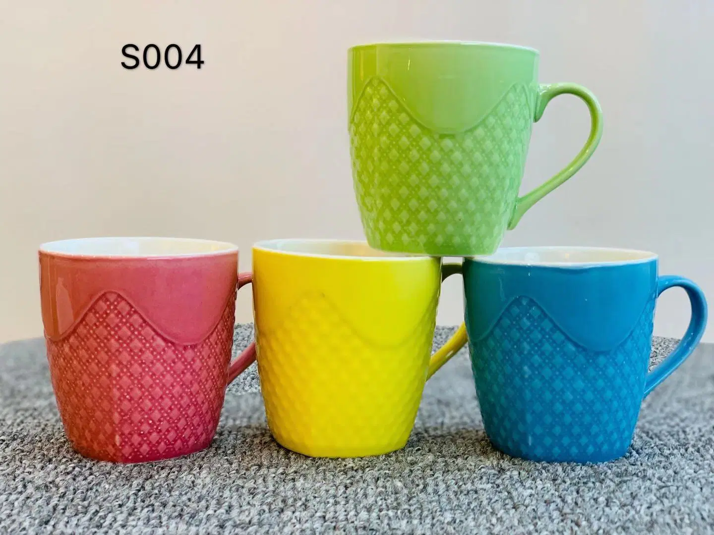 Daily Use Relif Emboss Craft Tableware Distinguishing Ceramic Coffee Water Tea Cup Mug for Home