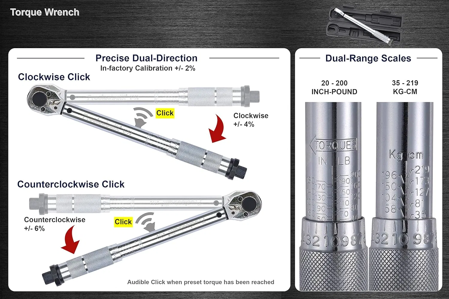 1/4" Drive Chrome Vanadium Steel 5kg, 2-24nm Torque Wrench (48160058C)