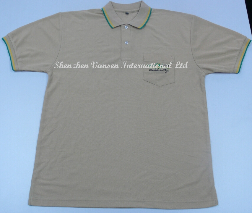 Fashion Khaki Polo Shirt with Pocket and Embroidery Logo