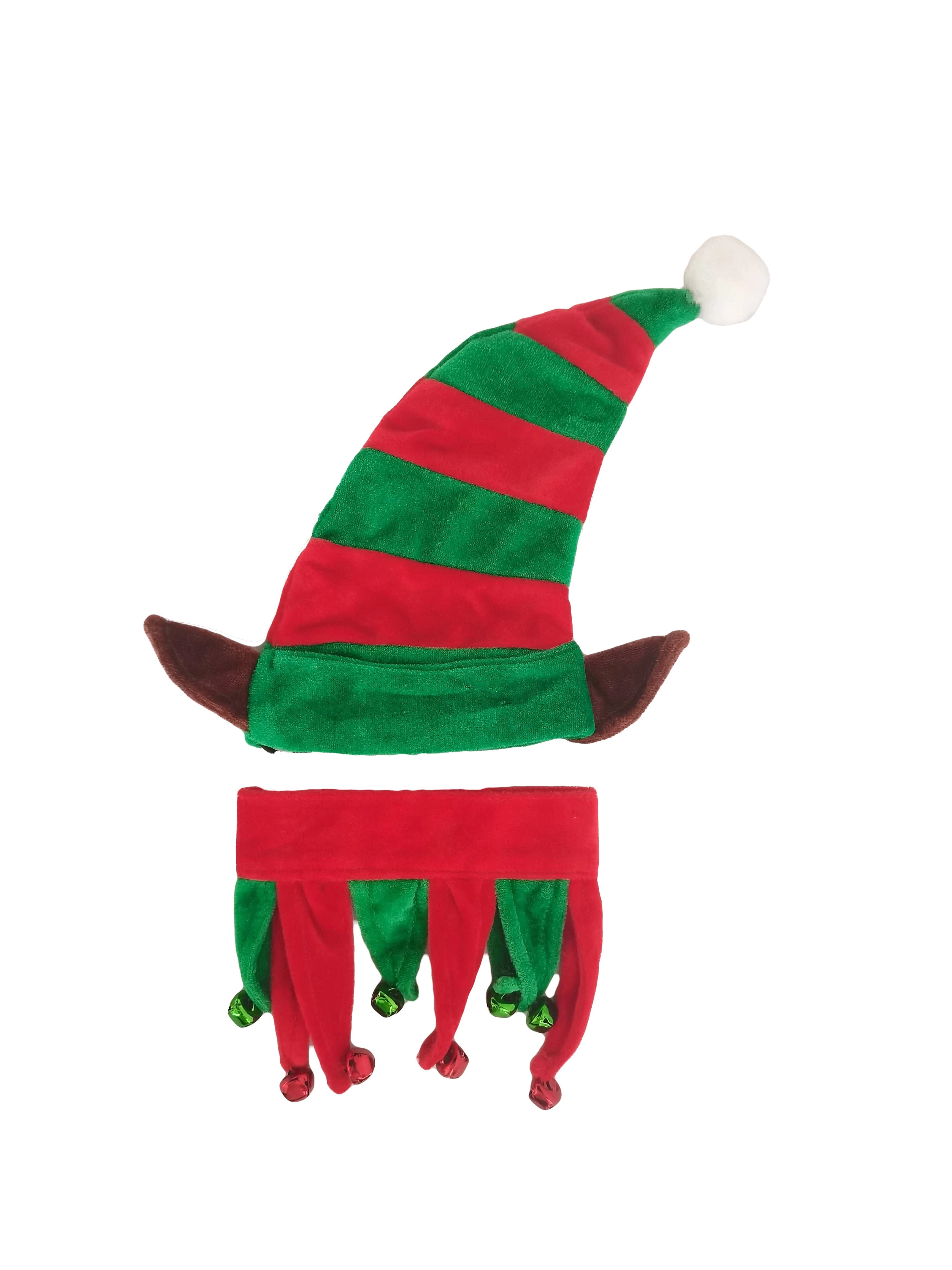 New-Arrival Christmas Festival Constrast-Color Jingle-Bell Pet Set Hat Neck Collar