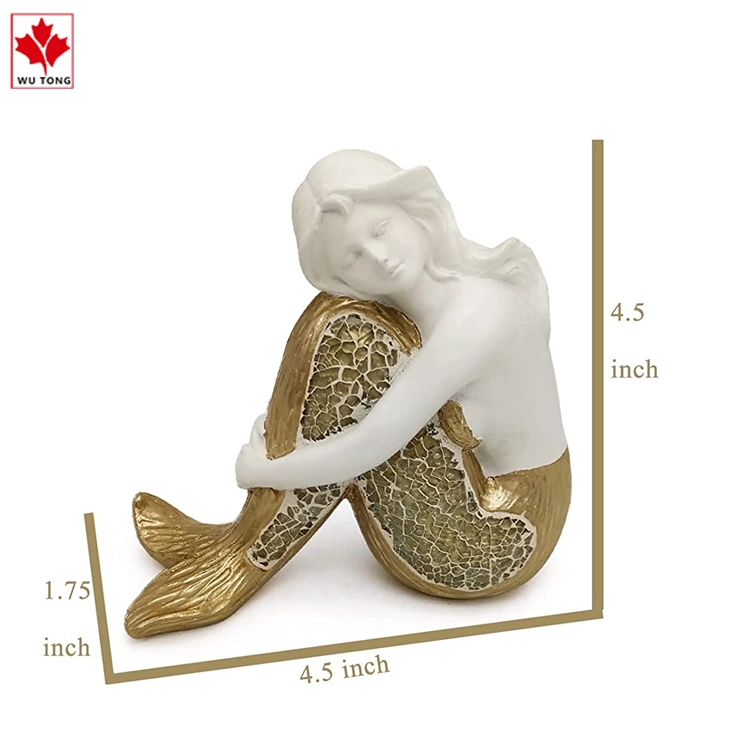 Resin Ocean Series Statue Gift Home Office Table Decoration (Gold Mermaid)