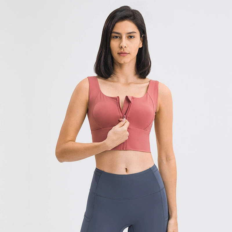 New Fashion All-Zip-up Yoga Wear Women Gathers Shock-Proof up-Breast Sports Bra