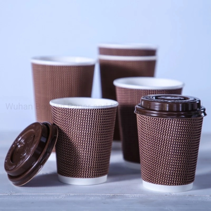 8oz 12oz 16oz Customized Ripple Wall Disposable Coffee Paper Cup Drinking Cup Hot Drink Cup for Coffee / Espresso / Americano / Macchiato / Cappuccino