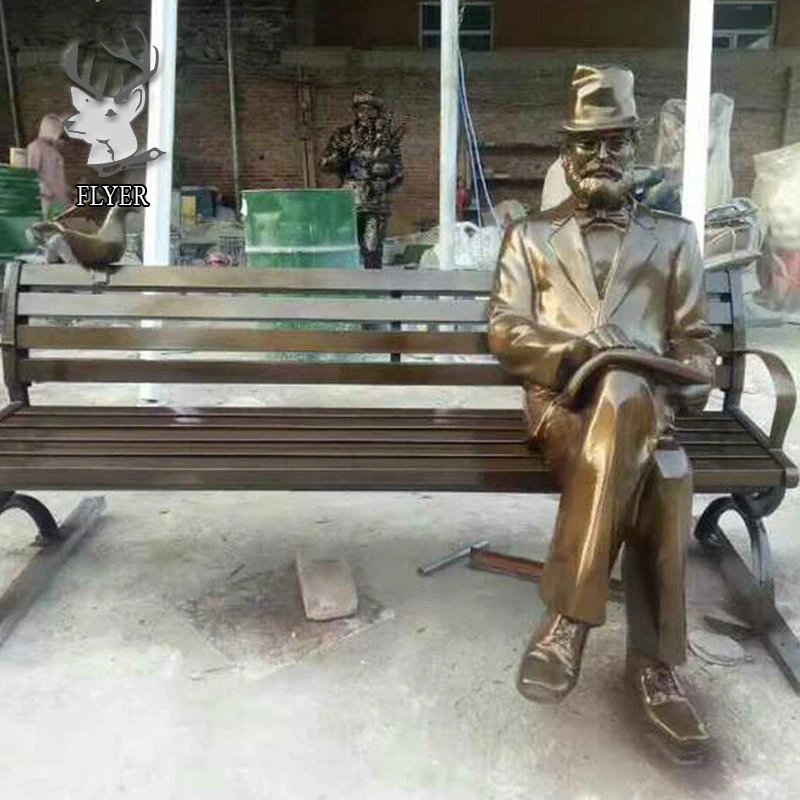 Custom Metal Figure Statue Life Size Casting Bronze Sitting Man on Bench Sculpture