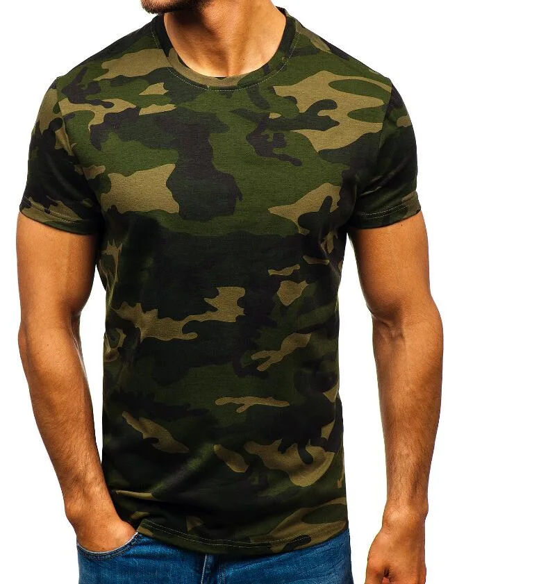 Nouveau design de mode Casual Men's Camo col rond T-shirt en coton de camouflage militaire armée lutte contre la T shirt respirable