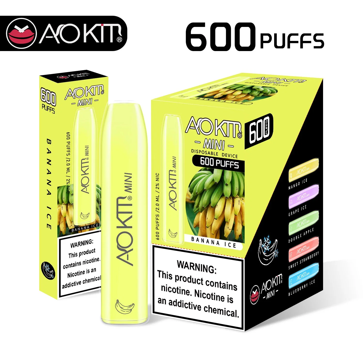 مصنع تصنيع المعدات الأصلية Aokit Mini 600 أطواق 500 مللي أمبير/ساعة لرد Vape Mini السجائر الإلكترونية