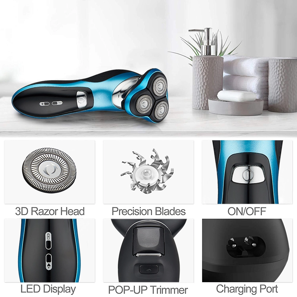 Rechargeable Electric Shaver Waterproof Cordless Triple Blade Shavers for Men