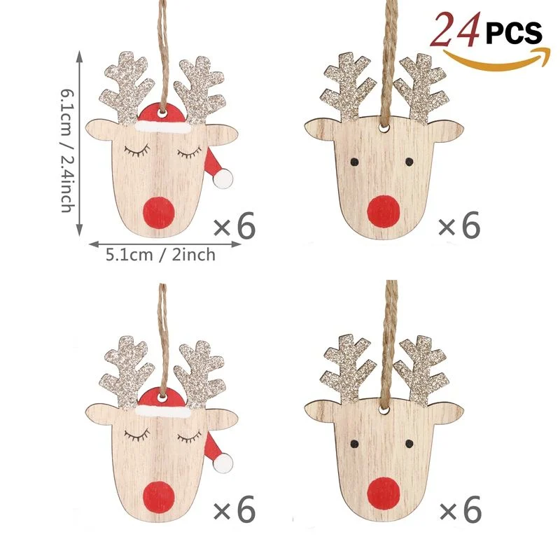 2023 Tree Hanging Wood Slices Reindeer Carving Pendant Gifts Ornament