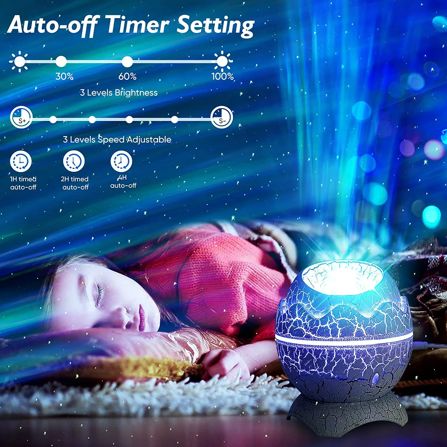 Govo de dinossauro com projetor Helius Galaxy e altifalante de música Bluetooth para Decoração LED Smart Lighting Star Night Light para adultos Tabela