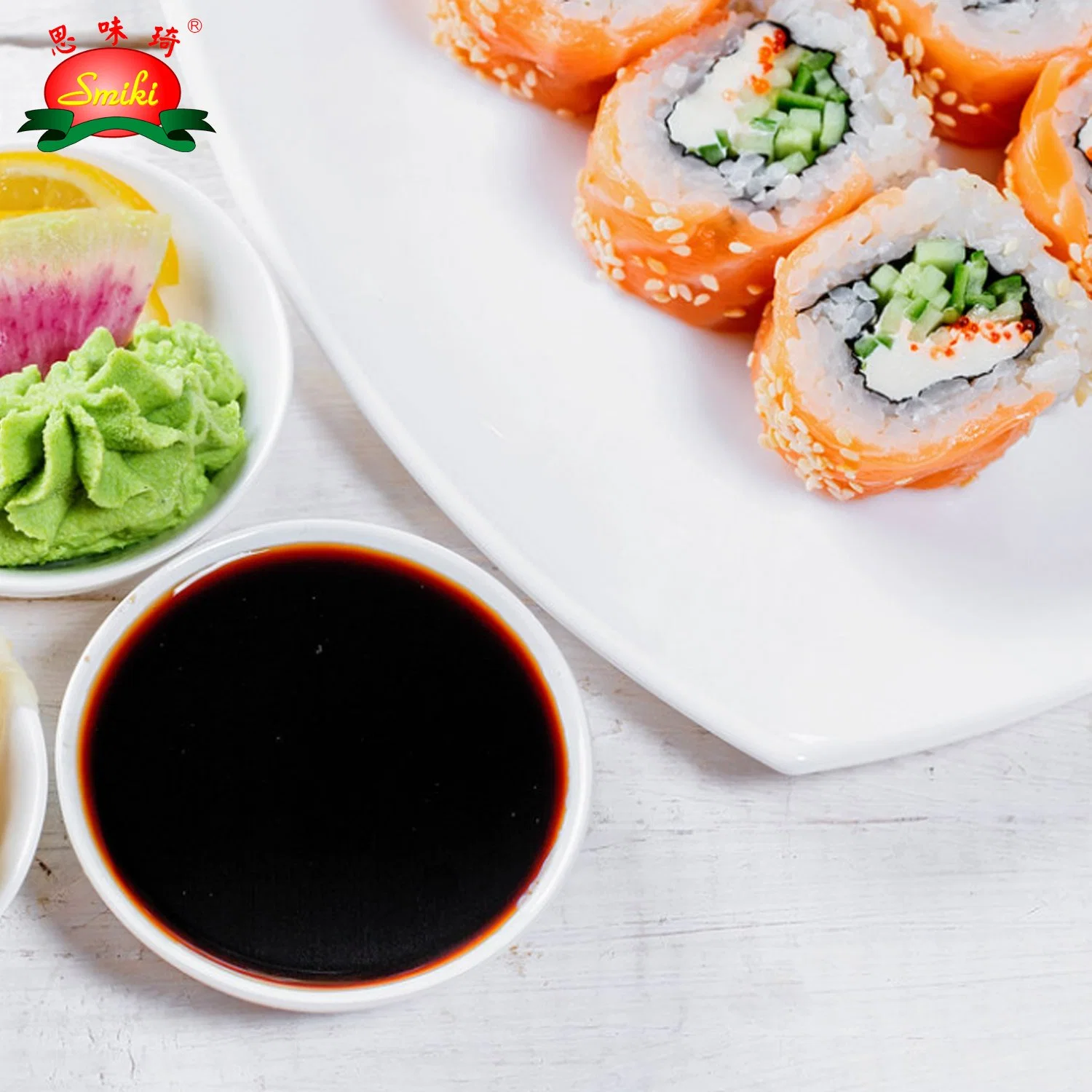 Sushi molho de soja 250ml com detalhes de nutrição para restaurante de sushi