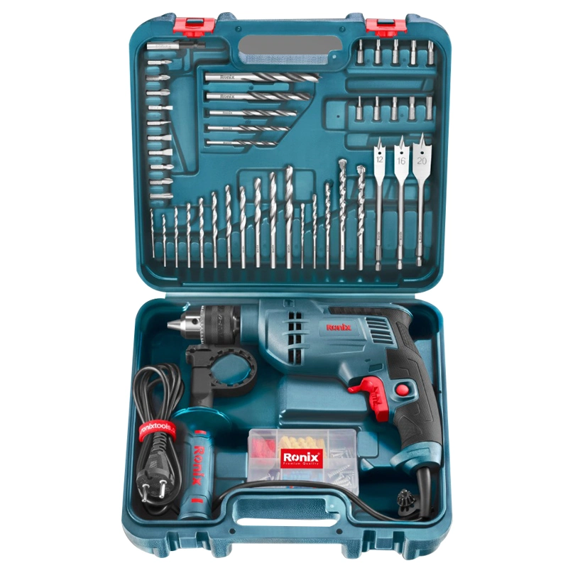 Ronix RS-0006 52 PCS Home Impact Drill Kits Toolbox Storage Case Household Tool Kit Home Electric Power Drill Set