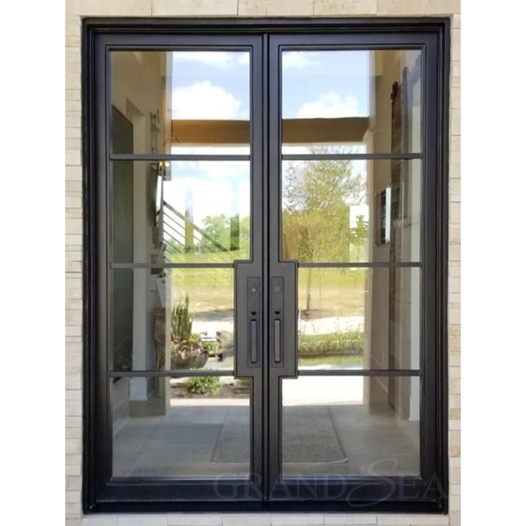 Main Entry Modern Design Decorative Wrought Iron Metal Steel Aluminum Front French Glass Doors and Windows