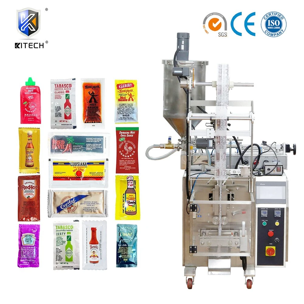 Petite machine de conditionnement de sachets pour emballer automatiquement du miel, du ketchup, de la sauce chili, de la lotion, du shampooing, de la pâte de tomate, de la mayonnaise, du liquide vaisselle, du savon liquide, du gel cosmétique.