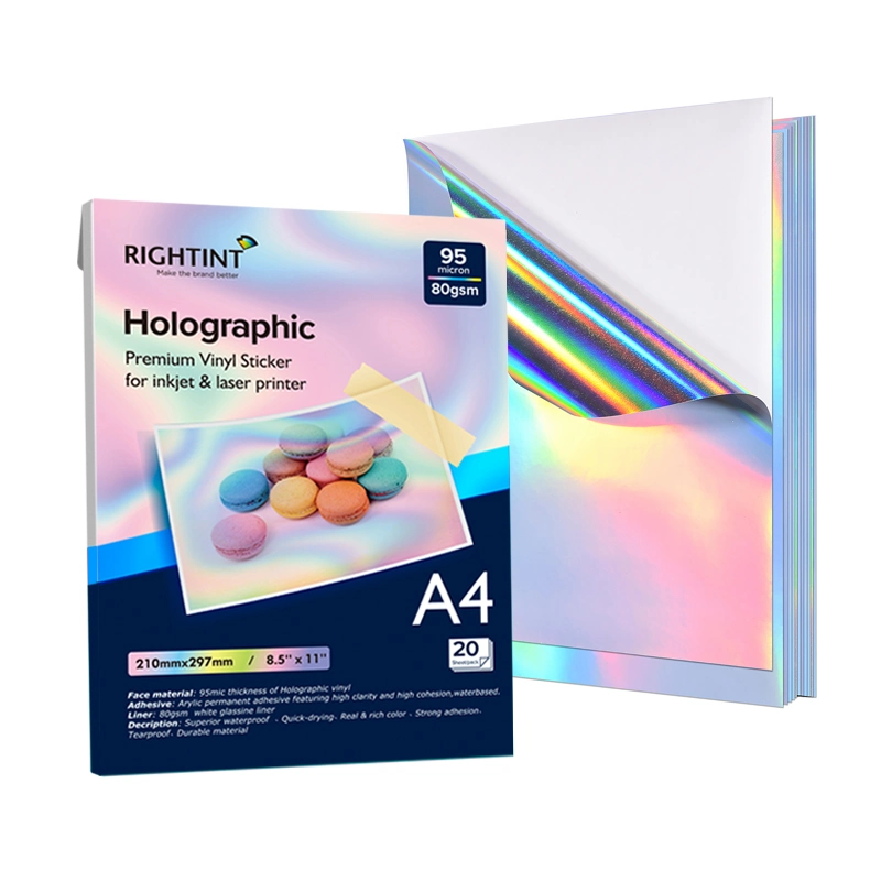 Rightint carton A4, étiquettes autocollantes OEM en vinyle autocollant holographique