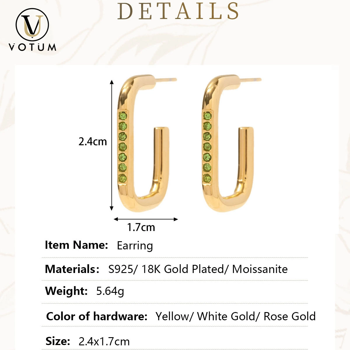 Votum Factory OEM 925 Sterling Silber Moissanit vergoldete Diamanten Ohrring-Schmuck