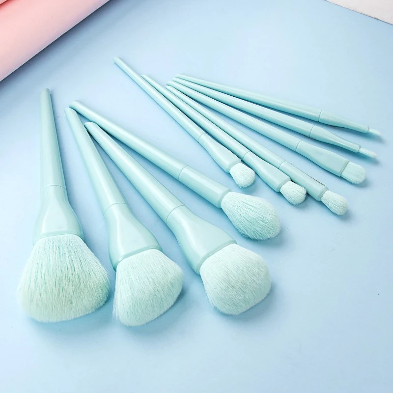 Professional 10 Pieces Blue Cosmetic Beauty Tool with Synthetic Hair Makeup Brush