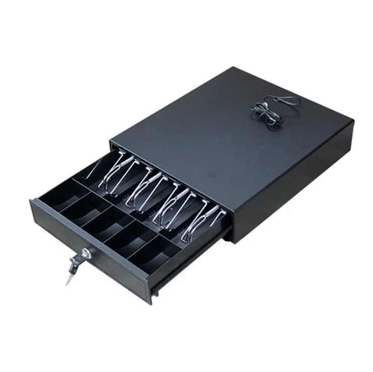 Adjustable Can Touch Open 12V Supermarket Electronic POS Systems Rj11 Cash Register Cash Box with Metal Clip
