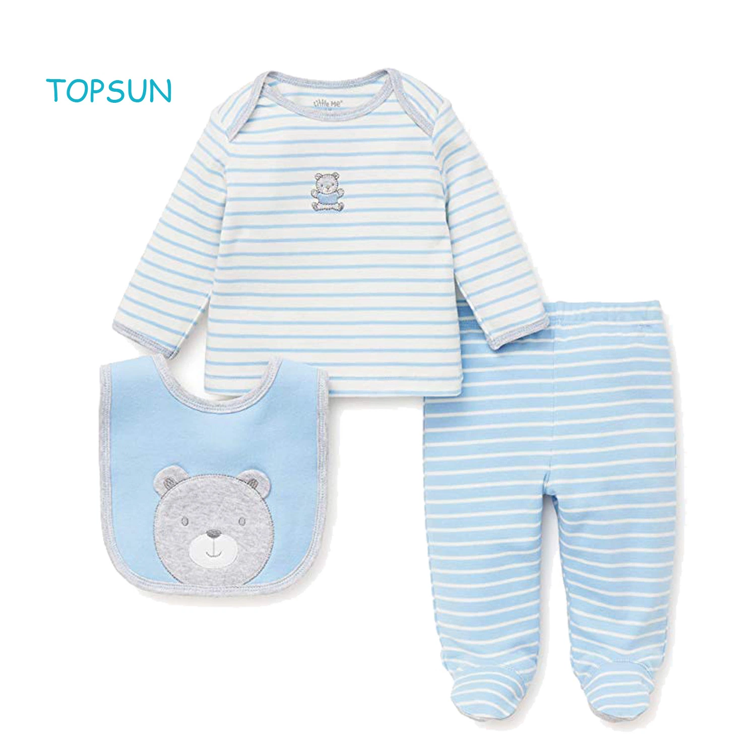 3PCS Newborn High Quality Skin-Friendly Fabric Clothes Unisex Outfits Children Baby Gifts Layette Sets with Bib