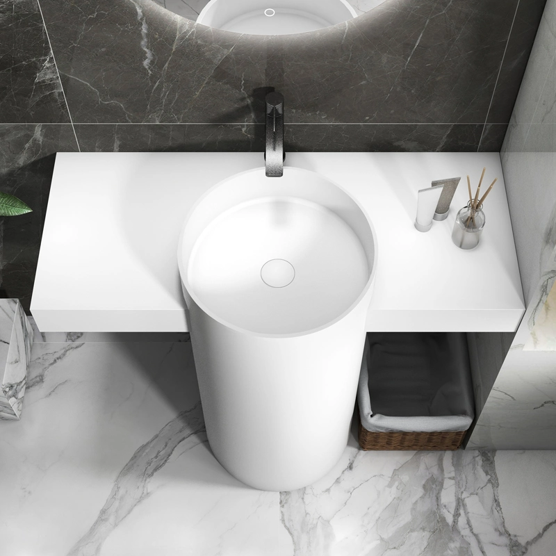 White Modern Solid Surface Stone Bathroom Pedestal Basin Sink