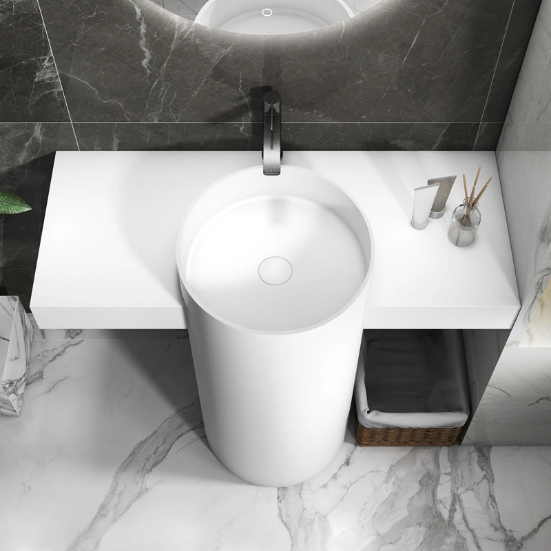 Lavatório de Basin pedestal branco moderno com superfície sólida Stone