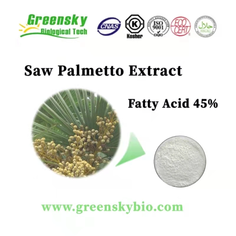 طبيعية 45 ٪ منشار Palmetto استخراج مسحوق أبيض مصنع استخراج الصحة الغذاء بالأعشاب المقتطف الغذاء المادة المضافة