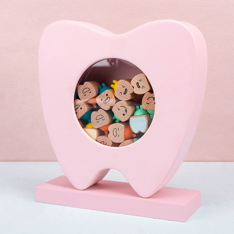 En71, CPC Certificate Visible Tooth Shape Wooden Teething Toys Tooth Box