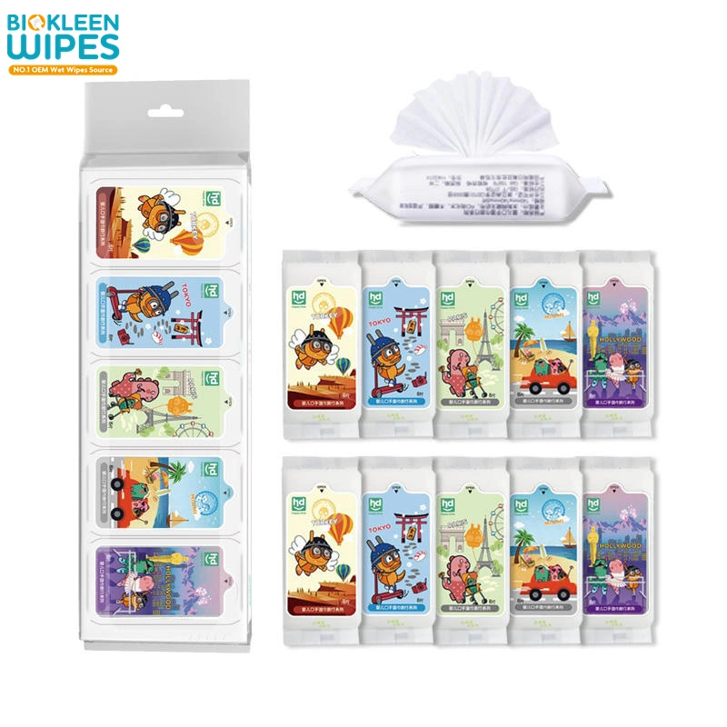 Biokleen High Quality Disposable Soft Flushable Fragrance Free Disinfectant Soft Baby Wipe with Reusable Sticker Open