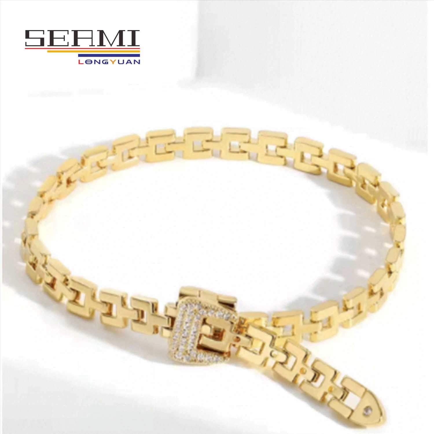 14K Gold Cuban Link Chain Mens Belt Buckle Bangle Bracelet