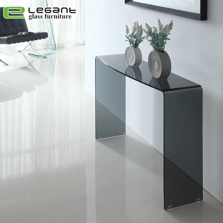 Clear Bent Glass Console Table with Tempered Glass Shelf