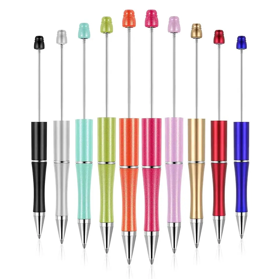 Decorative Plastic Beaded Pens for DIY Blank Round Beads Beadable Designs Add a White Bling Spacer with Refill Ink