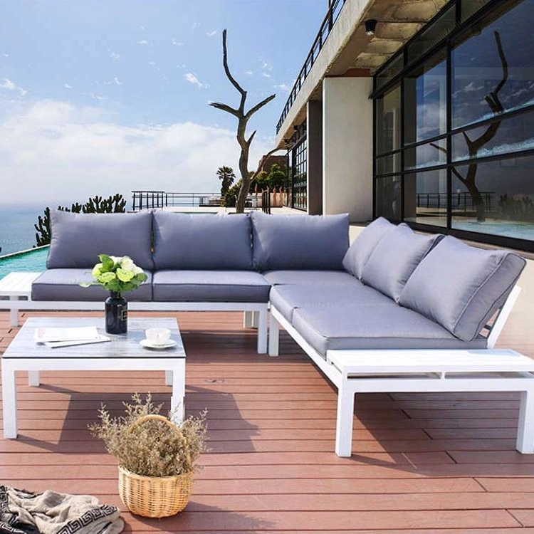 Five Star Hotel Outdoor Waterproof Furniture Set Luxurious Modern Aluminum Alloy Leisure Sofa Set with Cushion