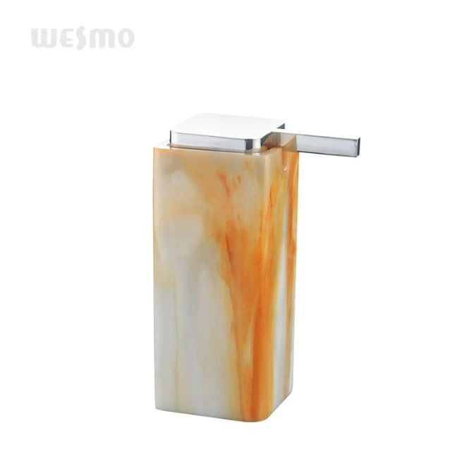 Square Polyresin Bathroom Accessory Set with a Movable Plastic Bottle Inside