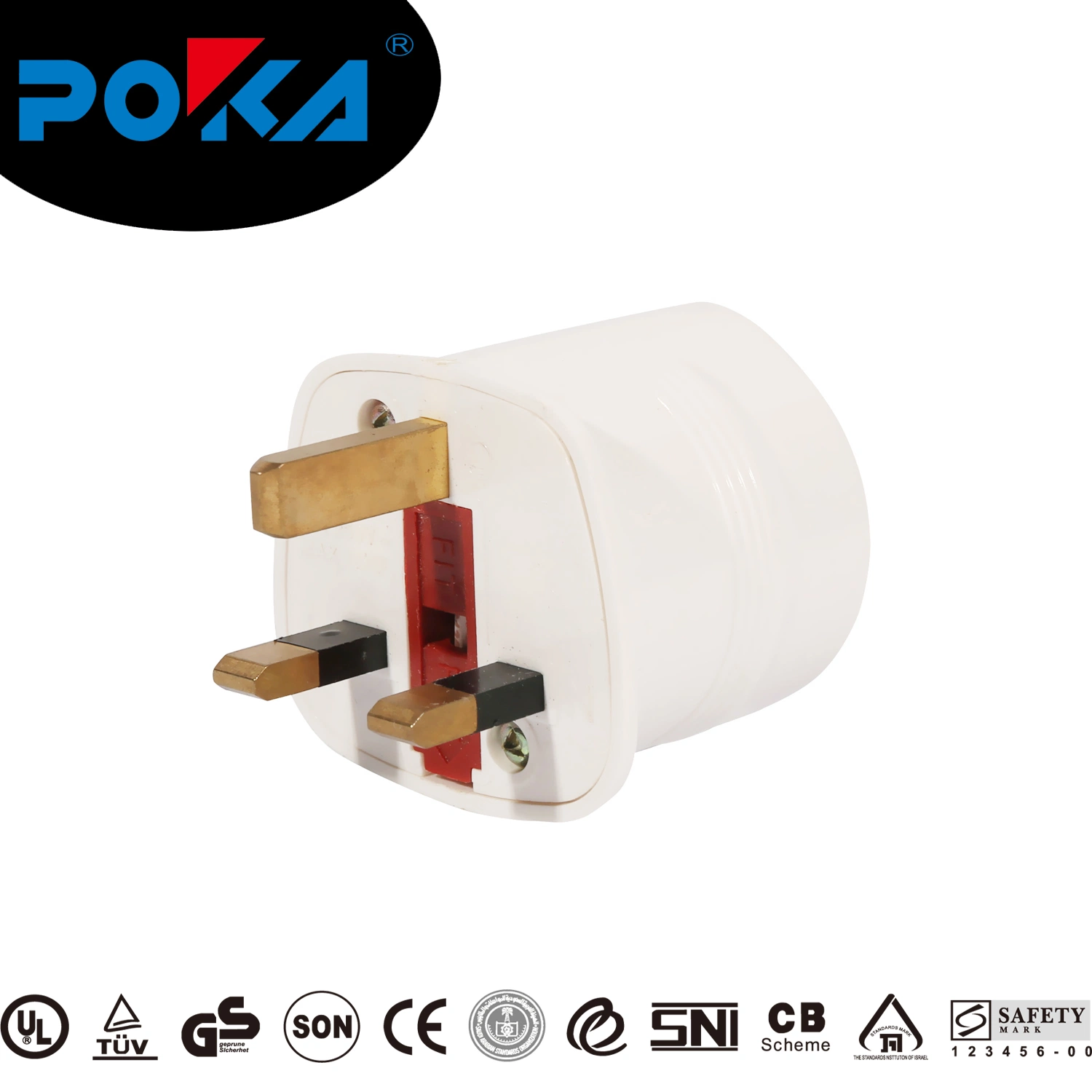 Poka Schuko Style Socket European 2-Pin to UK 3-Pin AC Mains Power Travel Visitor Adaptor