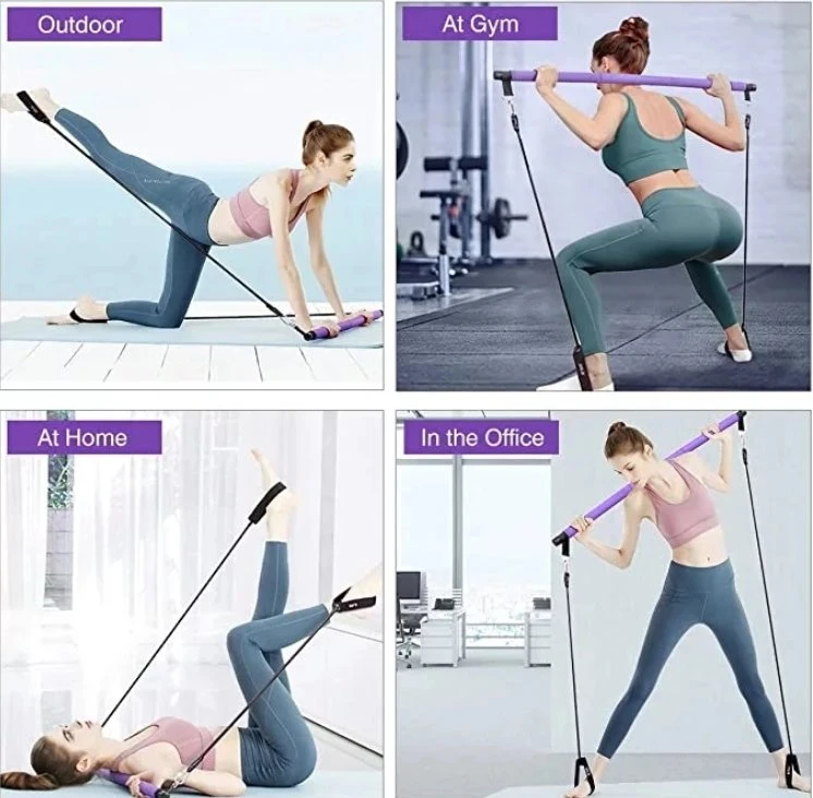 Faixa de resistência com Pilates Stick Bar, Portable Stick Pilates Bar Definido