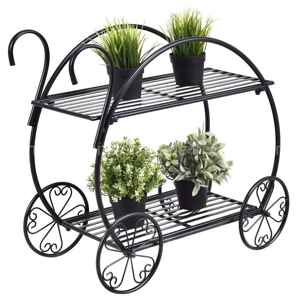 Metal Plant Layer Flower Pot Cart Display Rack