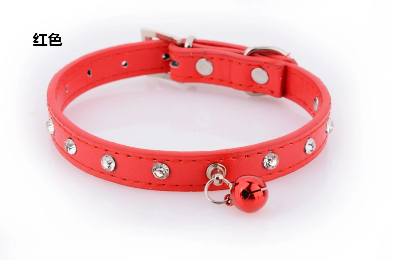 Pet Collar Leather Dog Jewel Bells Harnesses PU Accessories Rhinestone Neck Strap Safety Dog Cat Collar