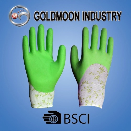 13G Nylon Liner with Inner Printing Green Latex Glove