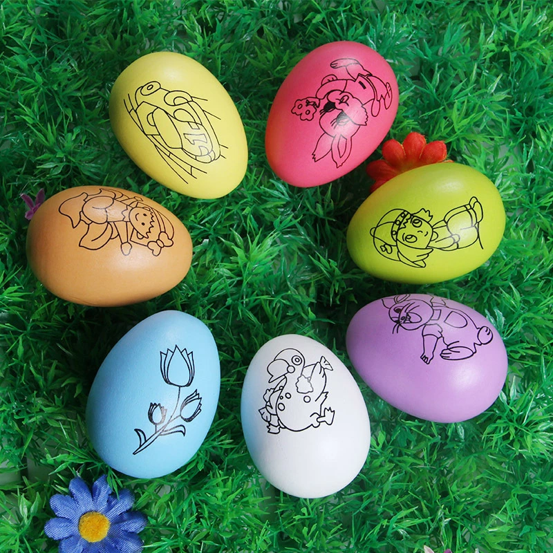 Children's Toys DIY Painting Wooden Simulation Eggs Graffiti Easter Eggs