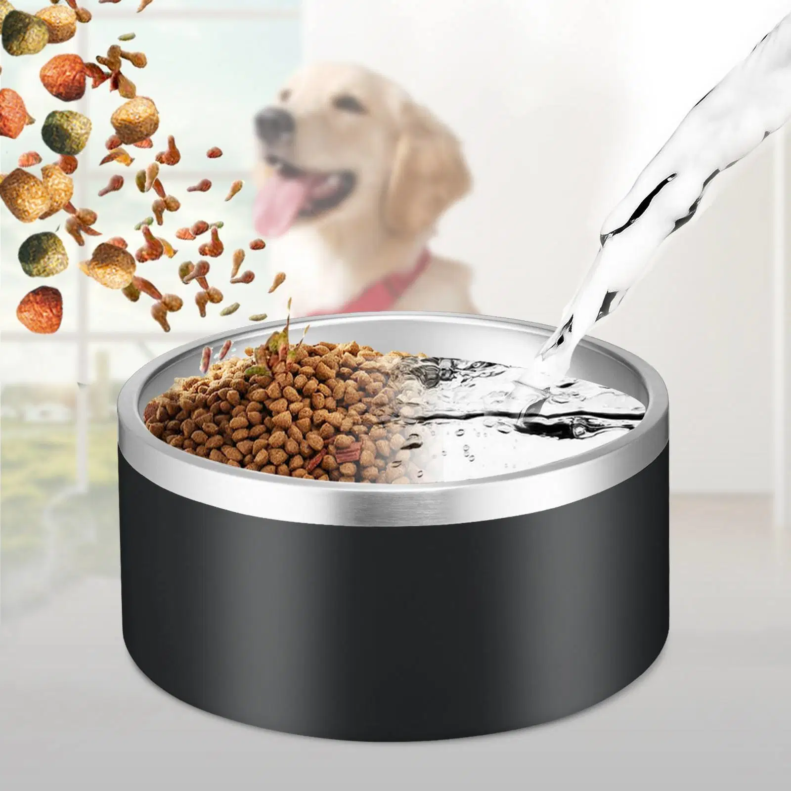 Pet Double Layer Edelstahl Feeder Anti-Upset Dog Bowl Klein Größe Doppel Edelstahl Hundetüssel