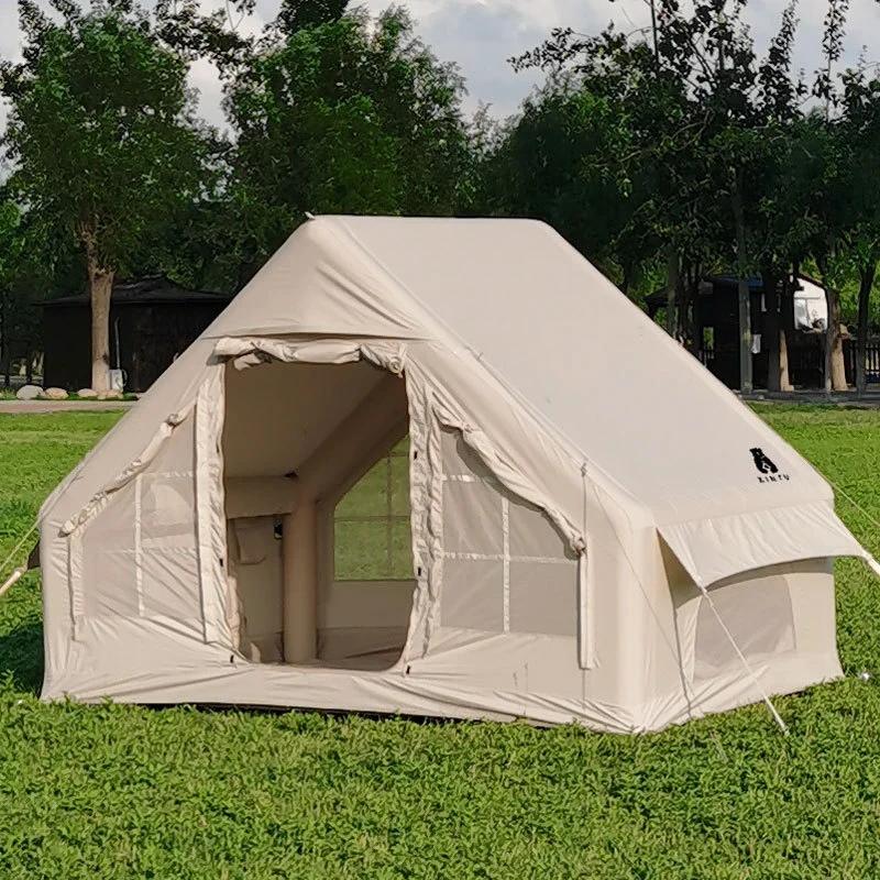 3-5 persona L Tamaño Canvas algodón Bell Tent Inflatable Camping Tienda portátil tubo de aire exterior Bell Tent ajuste rápido sin Polos