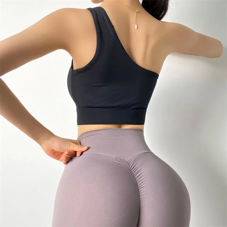 Gym Activewear Fitness Set Workout Sport Wear Women High Impact Sports Bra Sexy Single One Shoulder Padded Yoga Bra