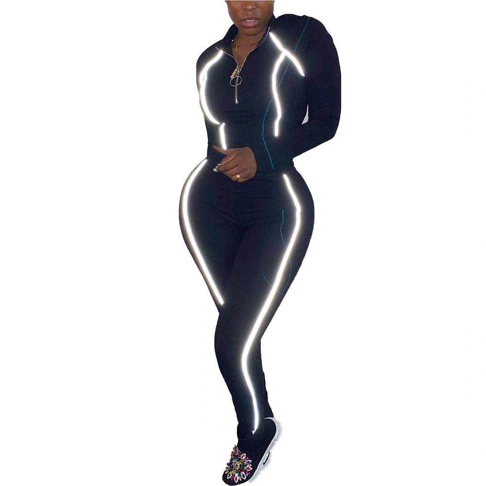 Otoño Otoño popular banda reflectora Bodycon señoras 2020 Último diseño traje de mujer ropa sexy vía Zip 2 dos piezas