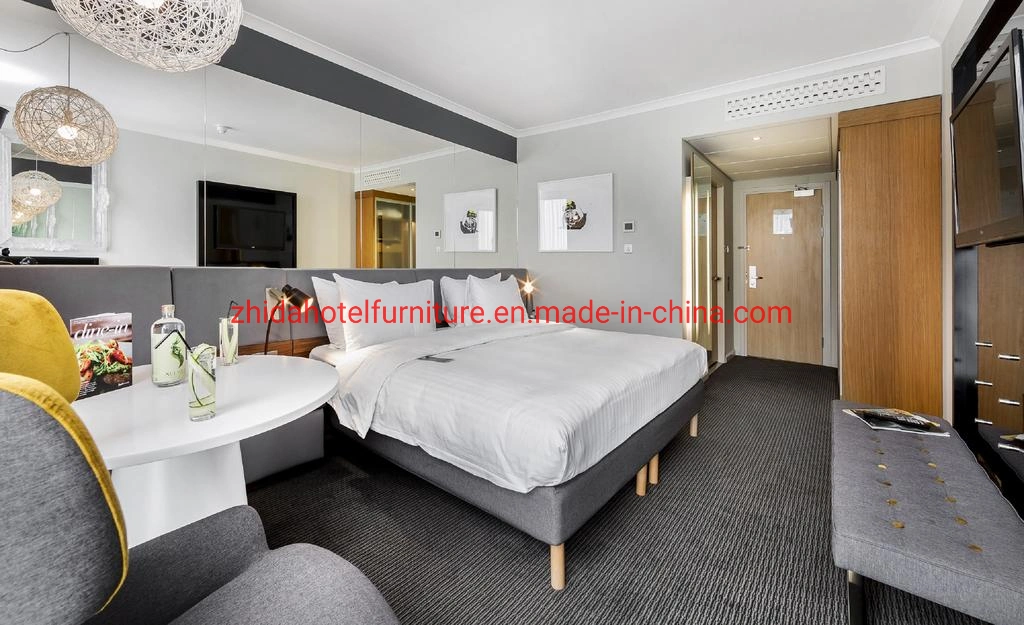 Kundenspezifisches Hotel Möbelfabrik Großhandel/Lieferant Moderne Schlafzimmer Möbel Set Leder Kingsize-Bett mit Sessel