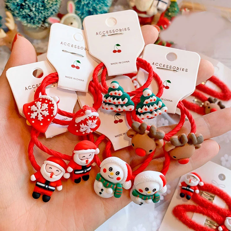 Christmas Sock Penguin Hair Accessories Children Rubber Bands Scrunchies Girls Hairpin Decorations