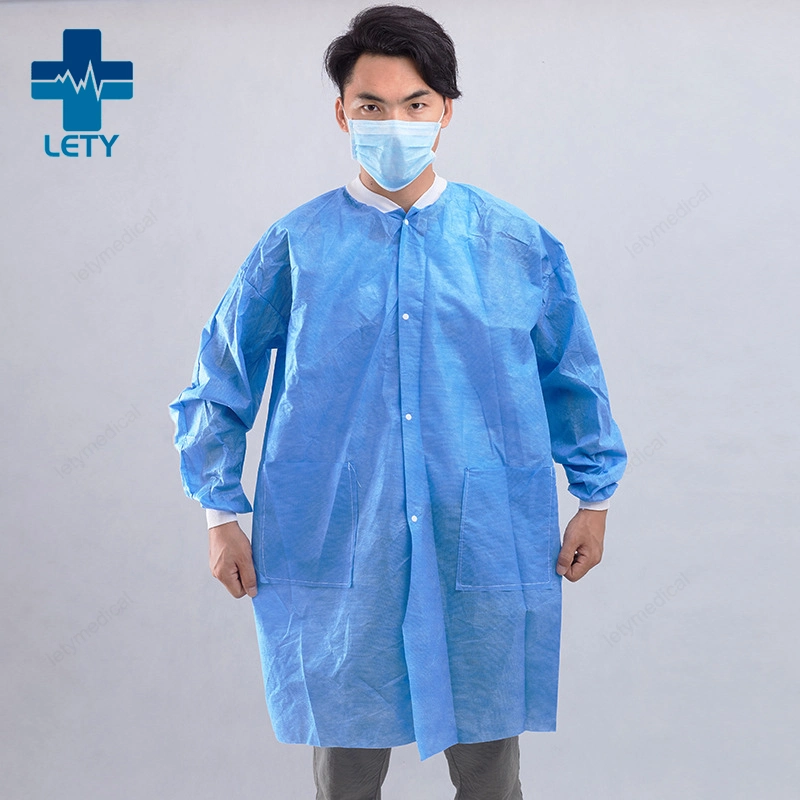 Disposable SMS Non Woven Fabric PP Knitted Cuff Protective Clothing Lab Coat Workwear Dustproof Isolation Clothing
