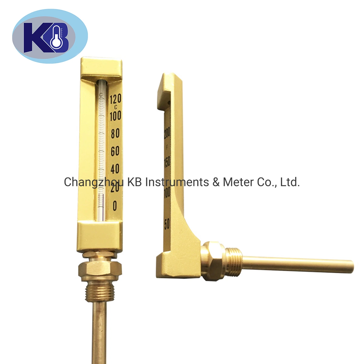 Cheap and High quality/High cost performance  Golden Finish Marine Industrial 90 V Line Industrial Glass Angle Thermometer