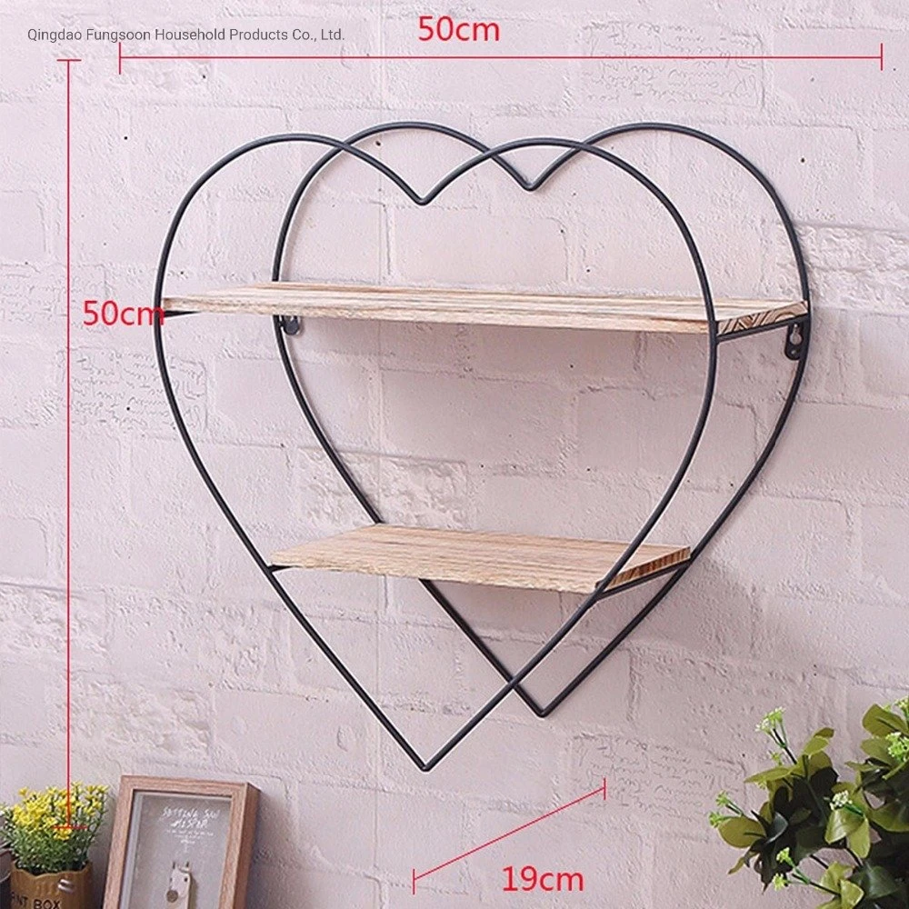 Wooden and Metal Decorative Heart Shape Floating Wall Storage Shelves